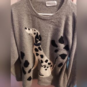 Rare Marissa Christina Vintage 90s Dog Dalmatian Sweater Wool Gray Winter Soft